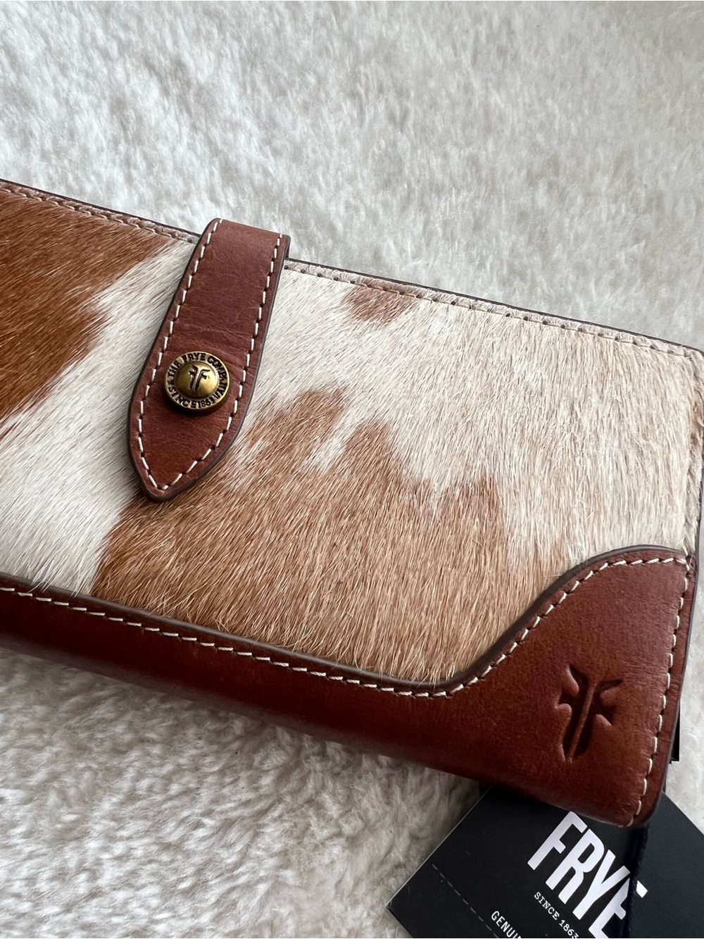 Frye Brown and White Hair calf pony Wallet